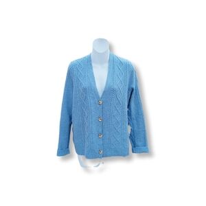Blue V-Neck Button Down Cardigan Sweater Size L